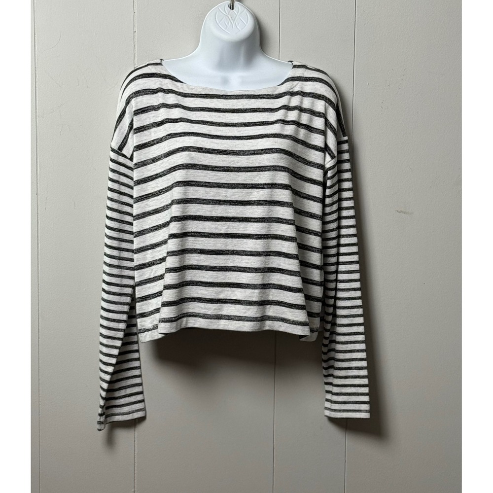 Rag & Bone Women's Striped Long Sleeve Crop Top Black White Boat Neck Size Small